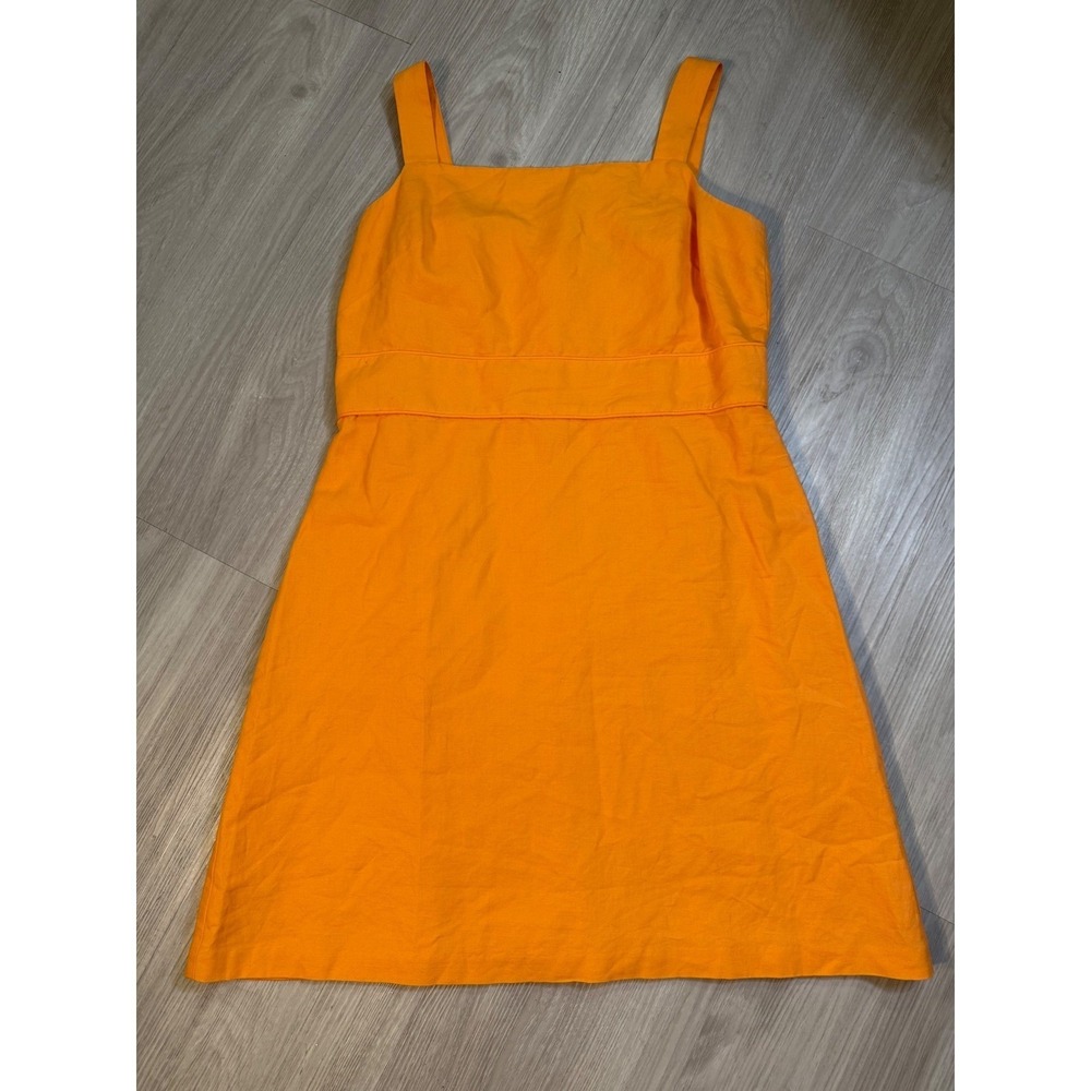 Ann Taylor Petite Orange Sleeveless Square Neck Sheath Dress 12P linen - Picture 4 of 11